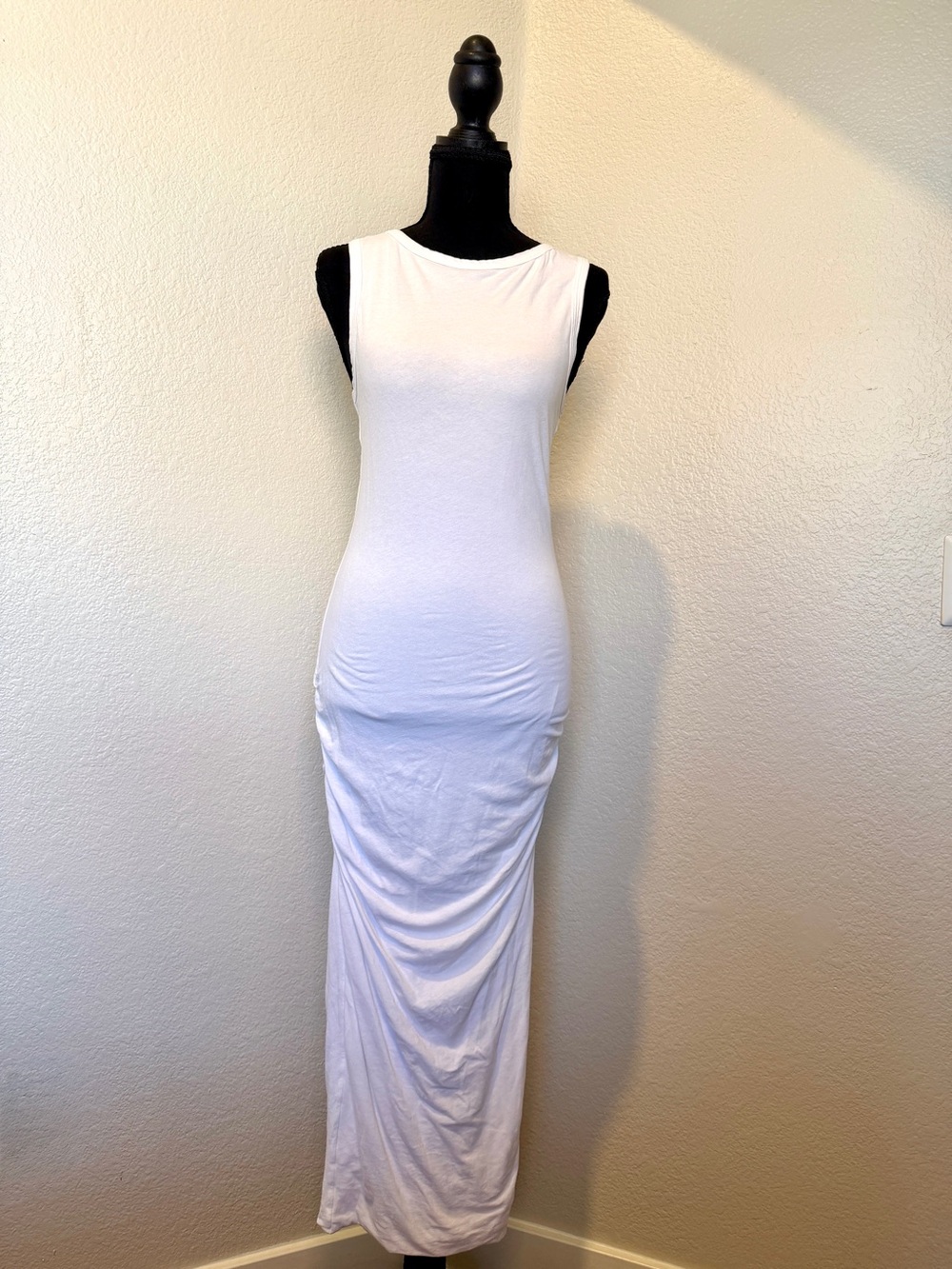 Standard James Perse White Ruched Crew Neck Low Back Midi Dress Women’s Sz 3